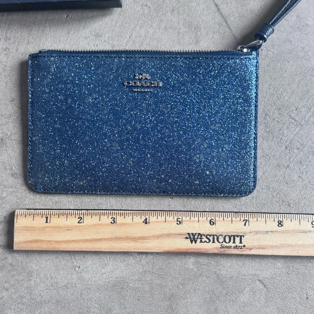 NIB Coach Sparkling Navy Blue Midnight Wristlet 4” x 7” Glitter Collection $85